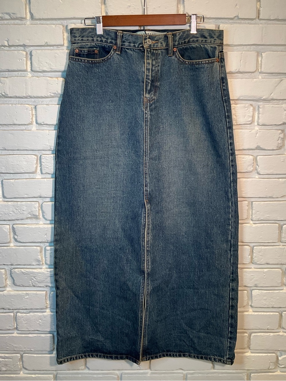 GAP Jeans Y2K Maxi Denim Skirt Front Slit Medium Wash 10